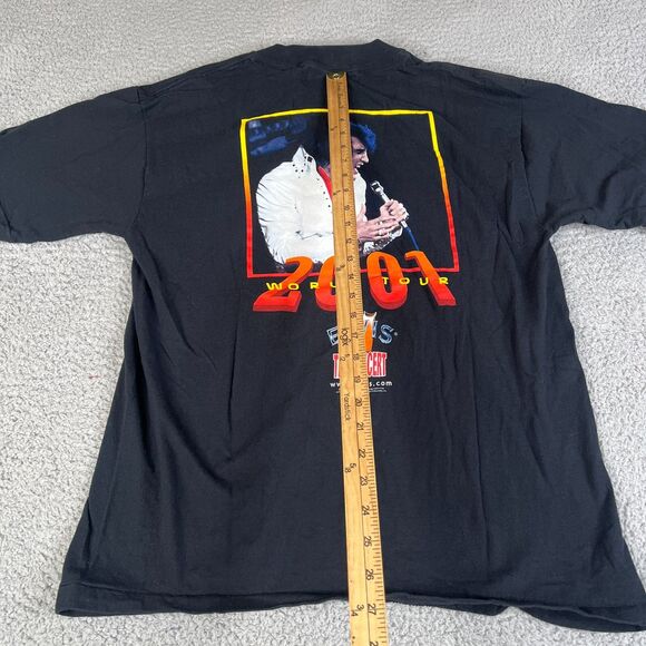 Vintage 2001 Elvis Presley T-Shirt Mens Large Black Double-Sided LIVE Concert - Picture 9 of 12